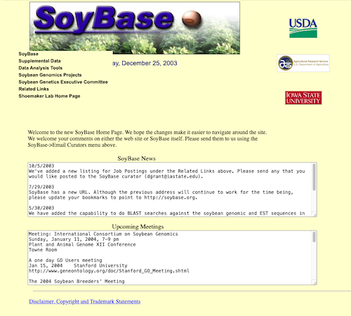 Image of SoyBase.org from December 2003