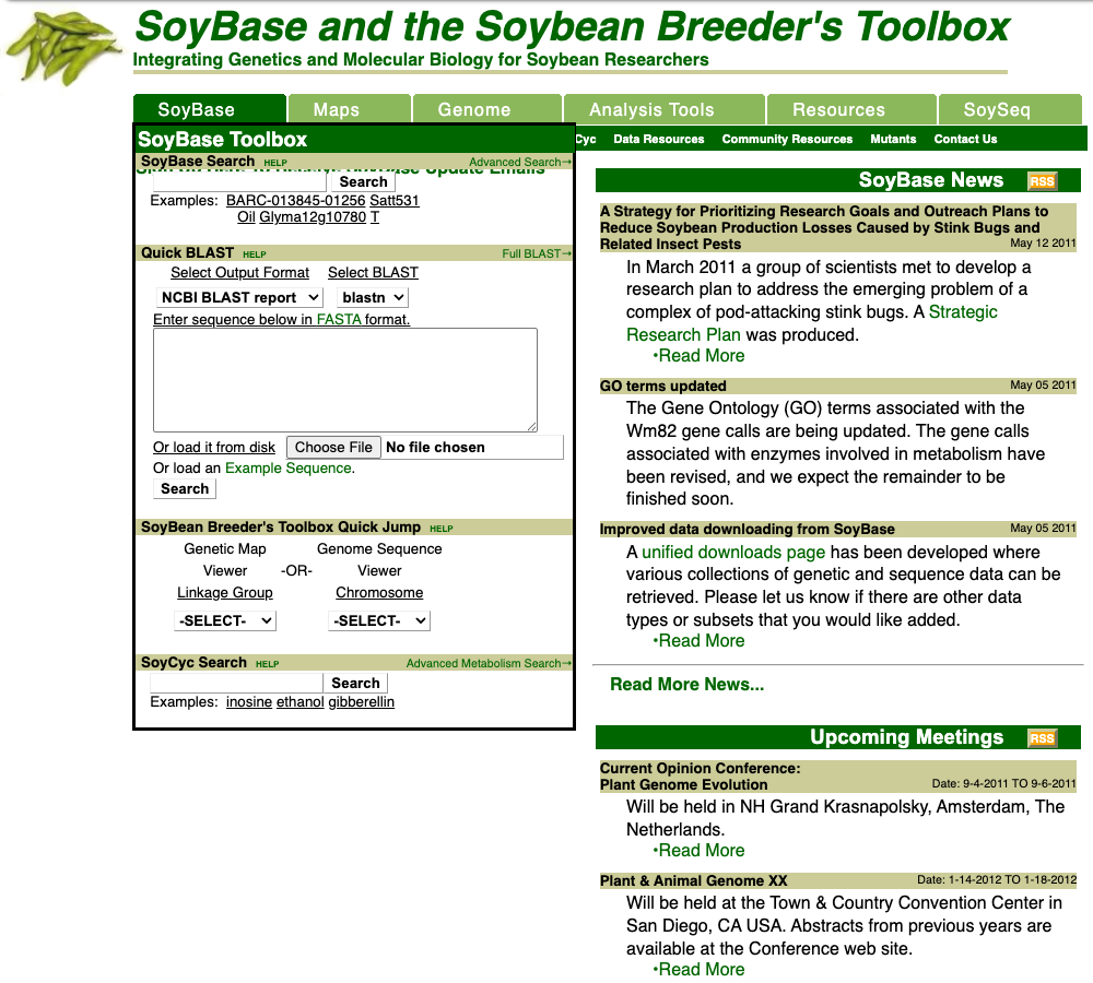 Image of SoyBase.org from July 2011